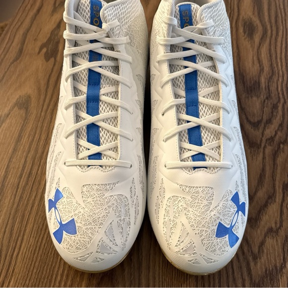 Size 19 Under Armour Spotlight Select SP MC Football Cleat White/Blue/Gold NEW - Picture 6 of 10